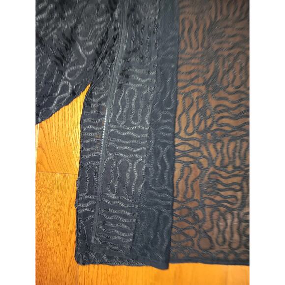 LAURA ASHLEY Black Jacket Top Semi Sheer Abstract Zip Up Blouse 1X Texture - Picture 8 of 14